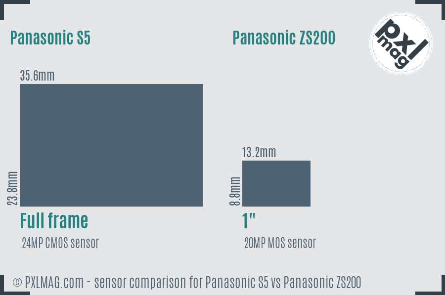 Panasonic S5 vs Panasonic ZS200 sensor size comparison
