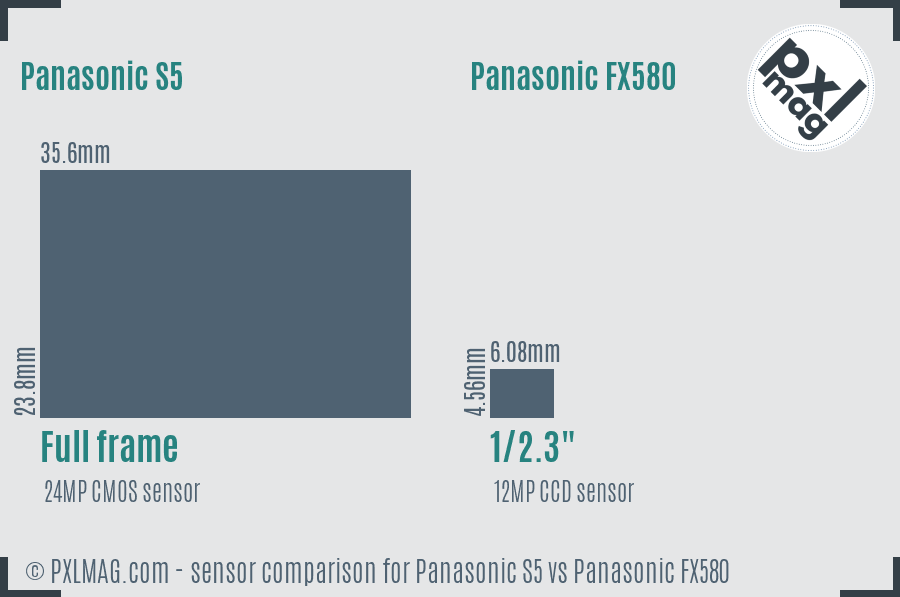 Panasonic S5 vs Panasonic FX580 sensor size comparison