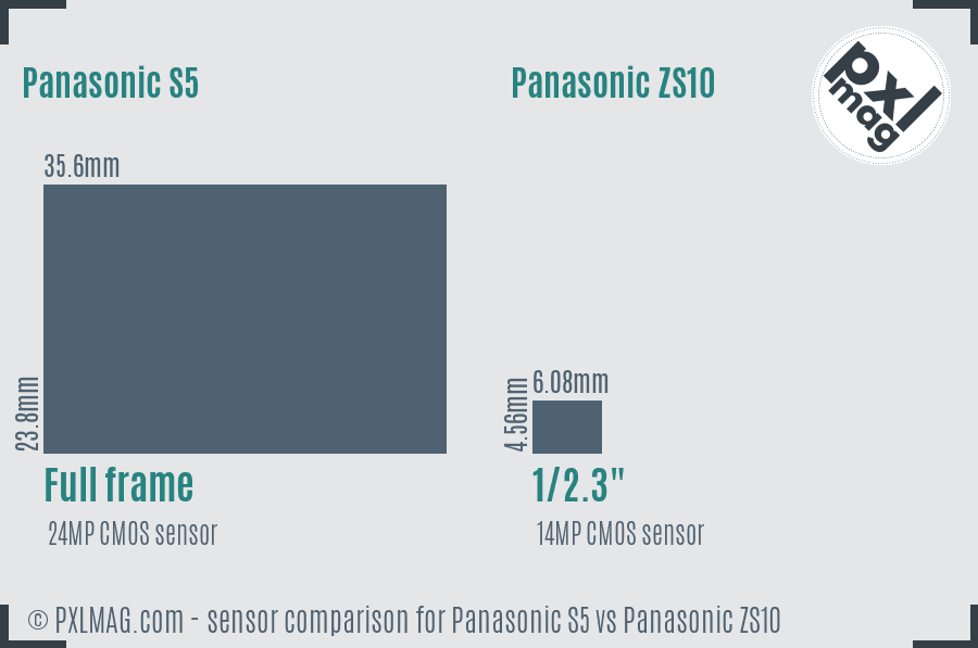 Panasonic S5 vs Panasonic ZS10 sensor size comparison