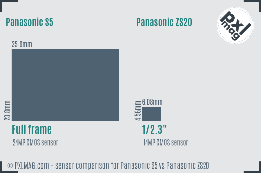 Panasonic S5 vs Panasonic ZS20 sensor size comparison