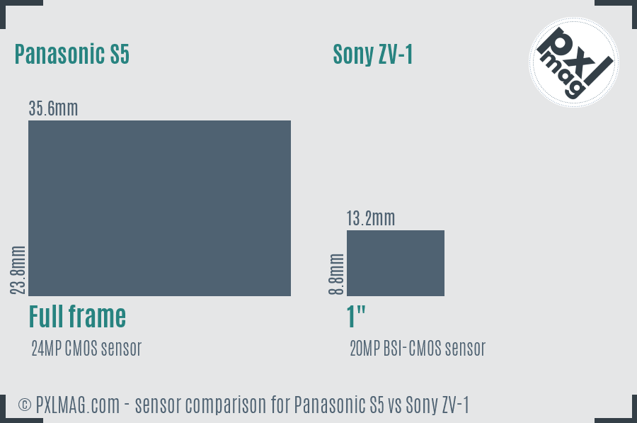 Panasonic S5 vs Sony ZV-1 sensor size comparison