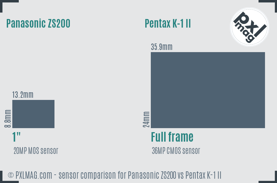 Panasonic ZS200 vs Pentax K-1 II sensor size comparison