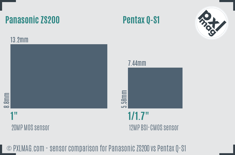 Panasonic ZS200 vs Pentax Q-S1 sensor size comparison
