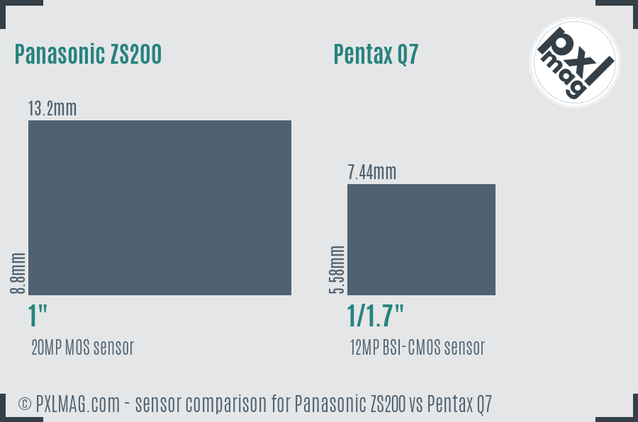 Panasonic ZS200 vs Pentax Q7 sensor size comparison