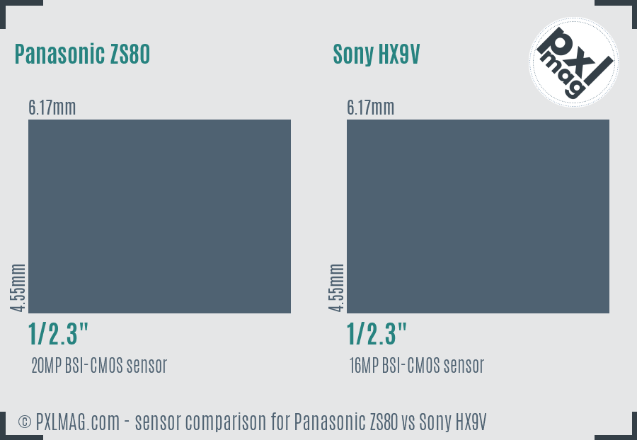 Panasonic ZS80 vs Sony HX9V sensor size comparison