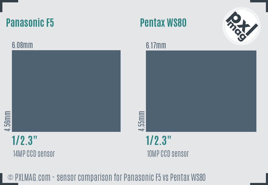 Panasonic F5 vs Pentax WS80 sensor size comparison