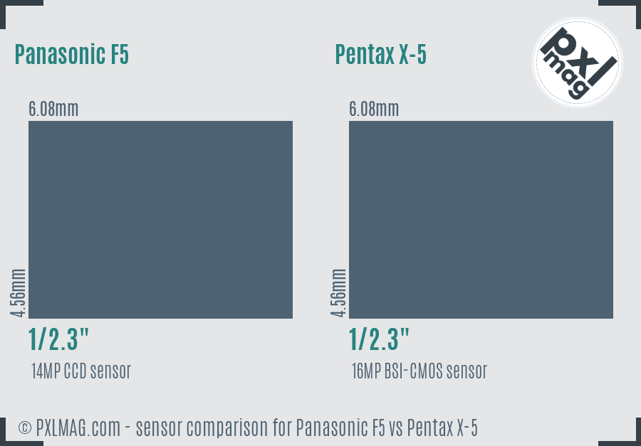 Panasonic F5 vs Pentax X-5 sensor size comparison