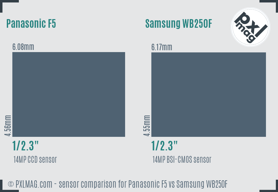 Panasonic F5 vs Samsung WB250F sensor size comparison