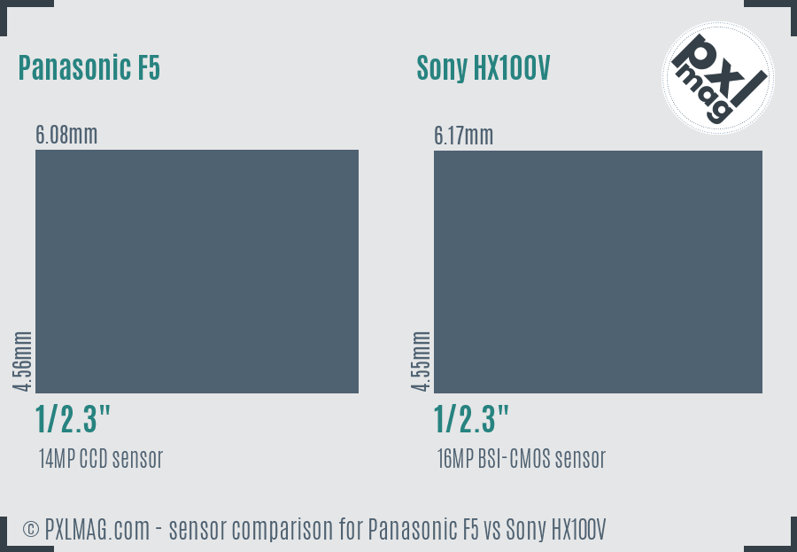Panasonic F5 vs Sony HX100V sensor size comparison