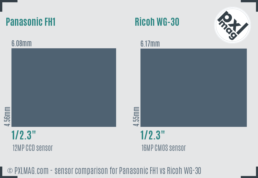 Panasonic FH1 vs Ricoh WG-30 sensor size comparison
