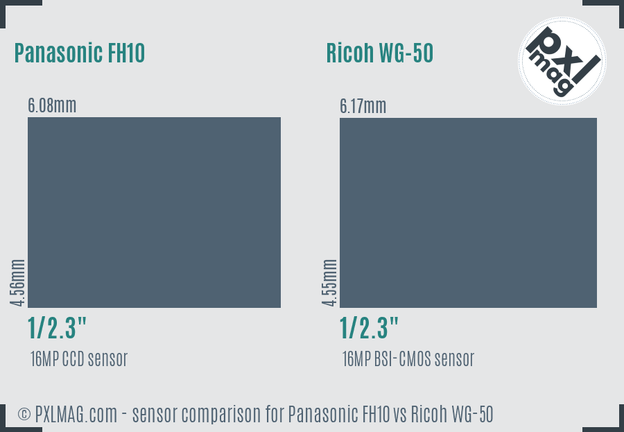 Panasonic FH10 vs Ricoh WG-50 sensor size comparison