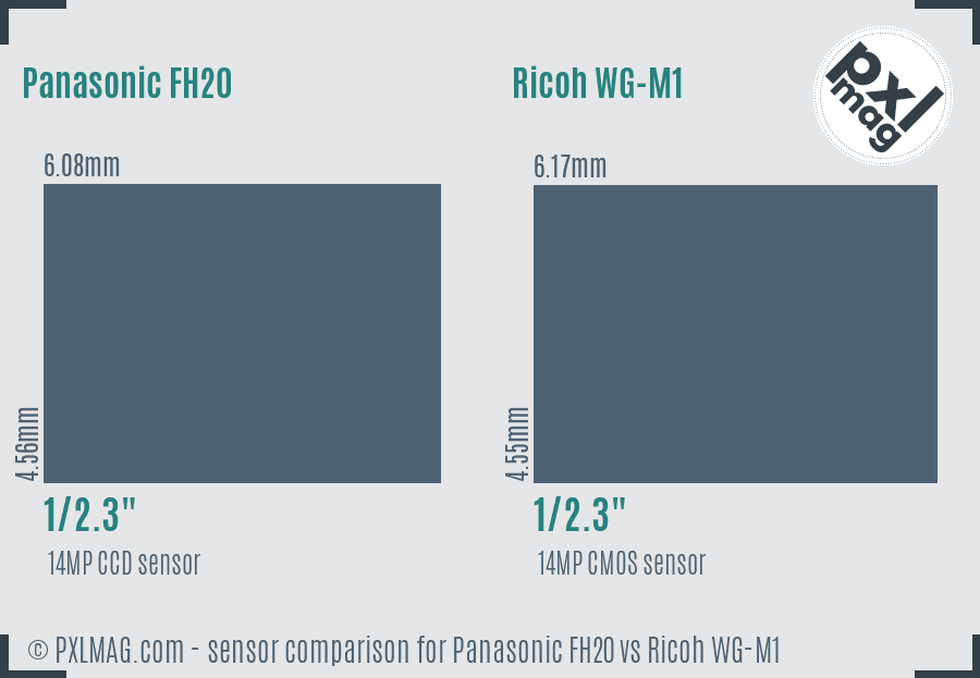 Panasonic FH20 vs Ricoh WG-M1 sensor size comparison
