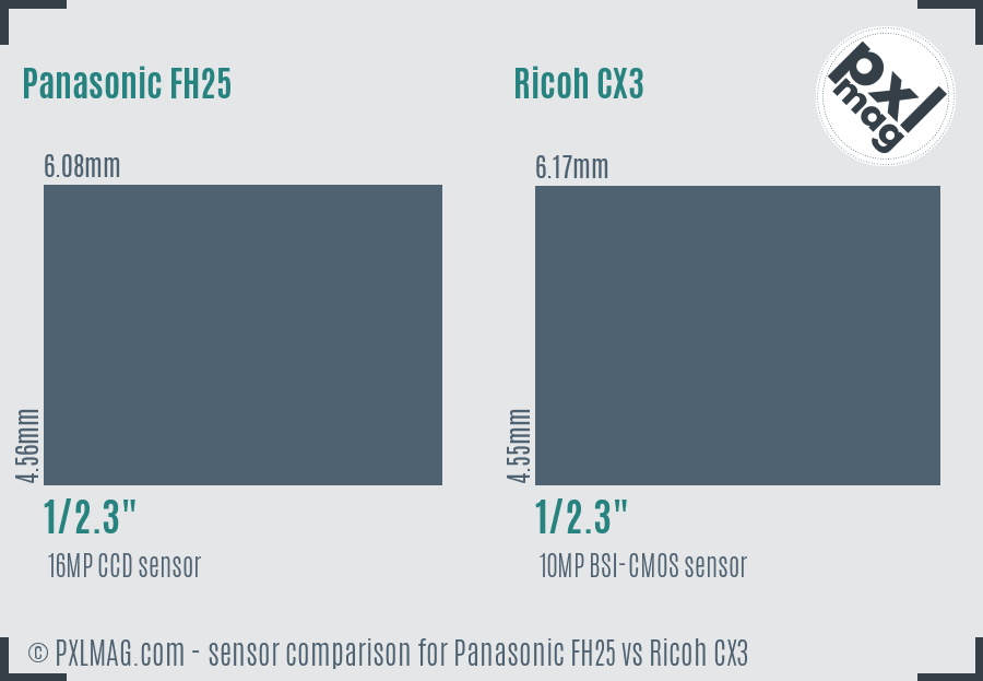 Panasonic FH25 vs Ricoh CX3 sensor size comparison