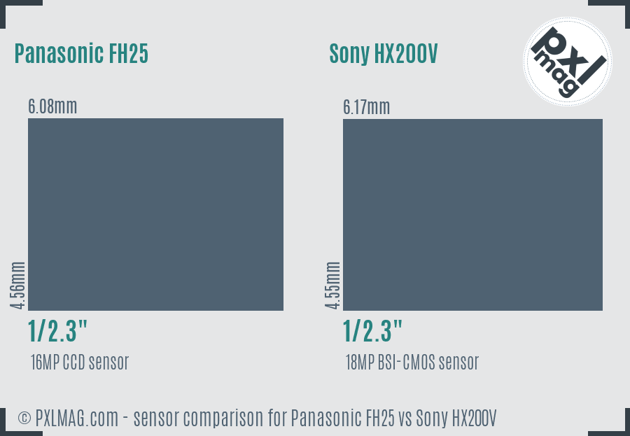 Panasonic FH25 vs Sony HX200V sensor size comparison