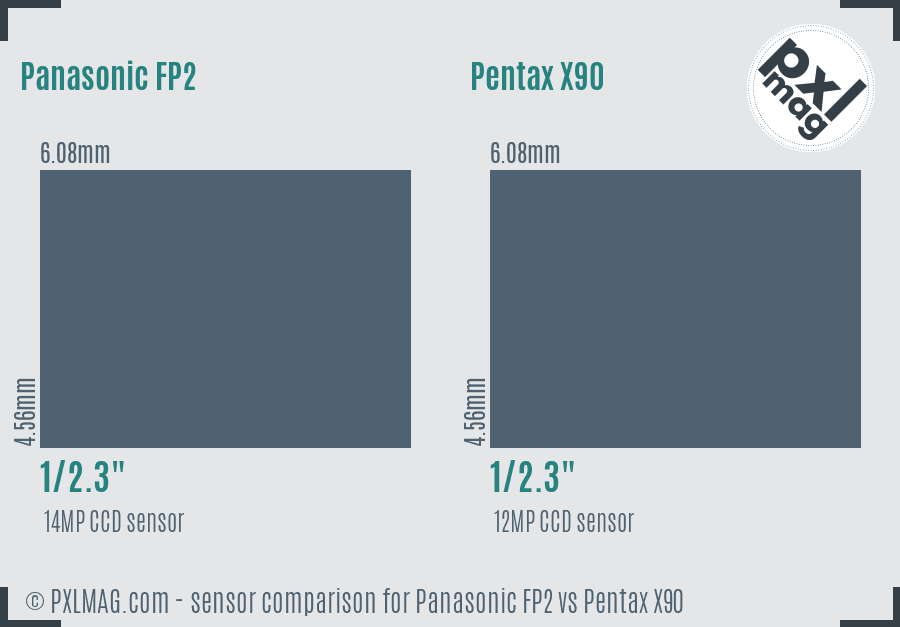 Panasonic FP2 vs Pentax X90 sensor size comparison