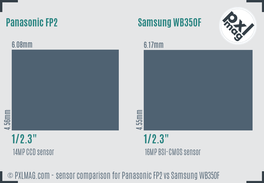 Panasonic FP2 vs Samsung WB350F sensor size comparison