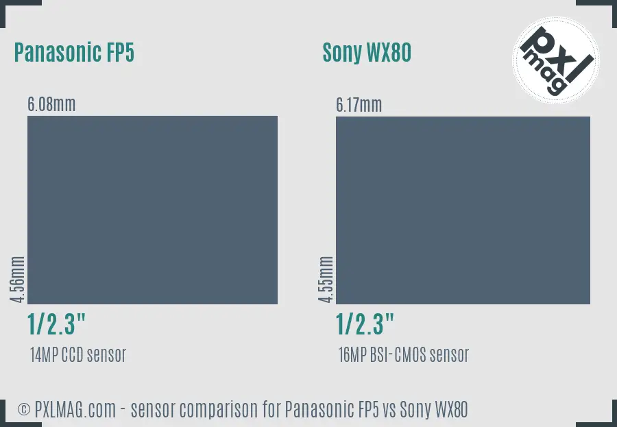 Panasonic FP5 vs Sony WX80 sensor size comparison