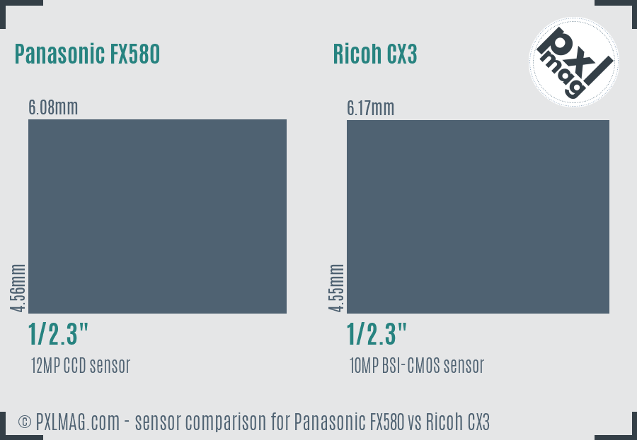 Panasonic FX580 vs Ricoh CX3 sensor size comparison