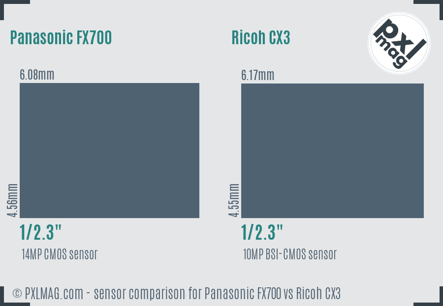 Panasonic FX700 vs Ricoh CX3 sensor size comparison