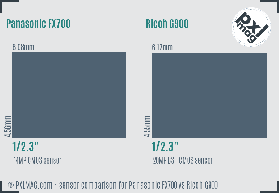 Panasonic FX700 vs Ricoh G900 sensor size comparison