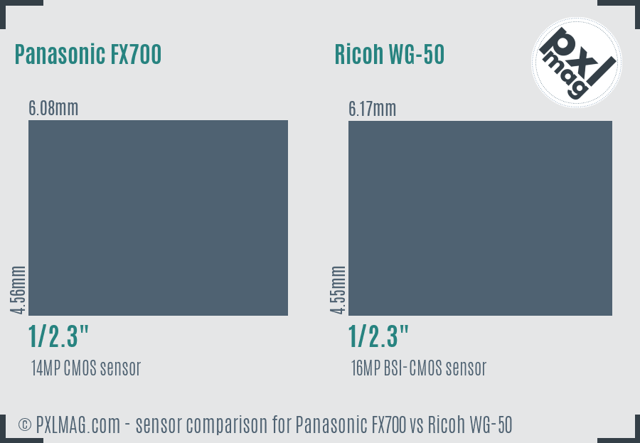 Panasonic FX700 vs Ricoh WG-50 sensor size comparison