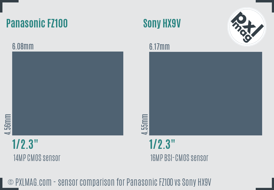 Panasonic FZ100 vs Sony HX9V sensor size comparison