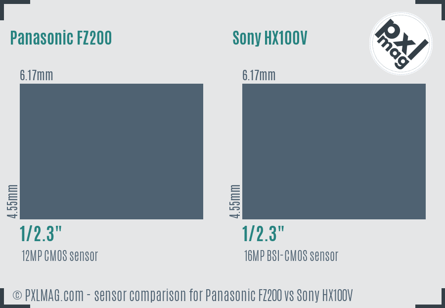 Panasonic FZ200 vs Sony HX100V sensor size comparison