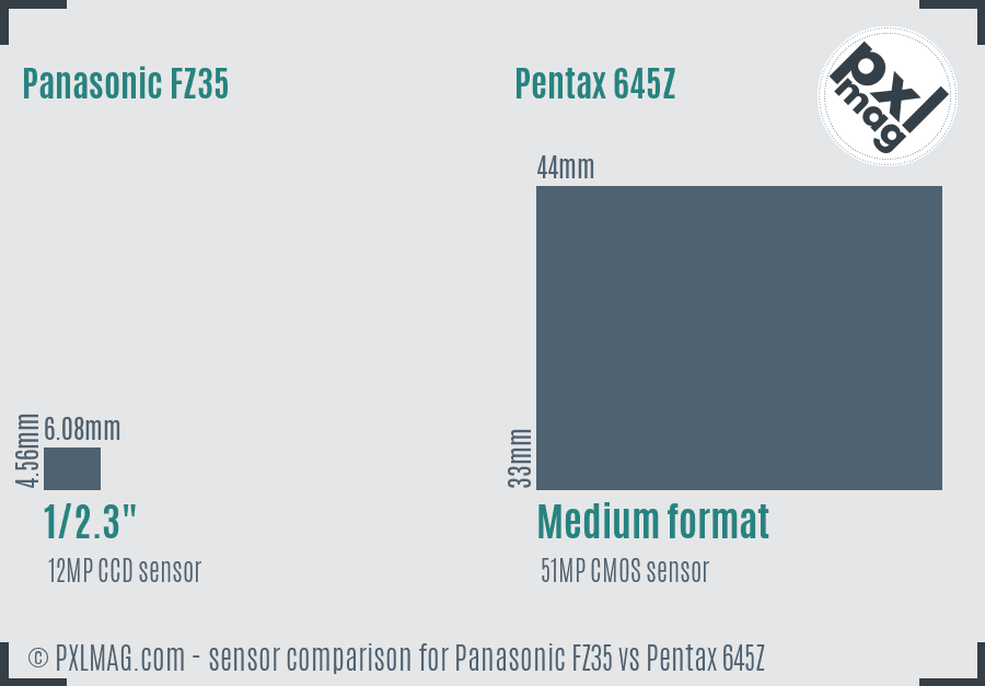 Panasonic FZ35 vs Pentax 645Z sensor size comparison