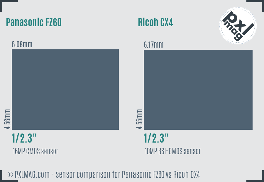 Panasonic FZ60 vs Ricoh CX4 sensor size comparison