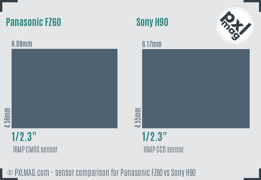 Panasonic FZ60 vs Sony H90 sensor size comparison