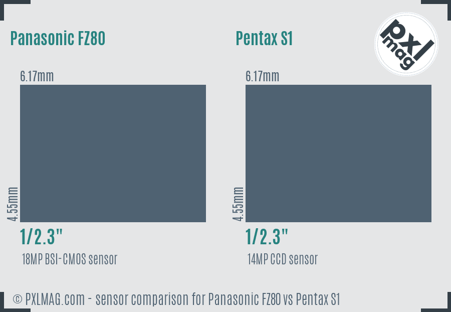 Panasonic FZ80 vs Pentax S1 sensor size comparison