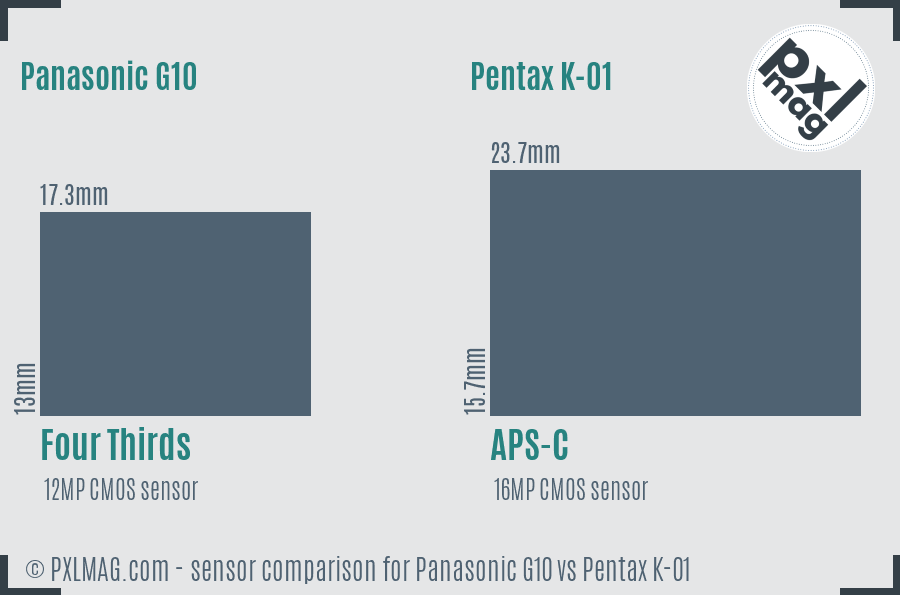 Panasonic G10 vs Pentax K-01 sensor size comparison