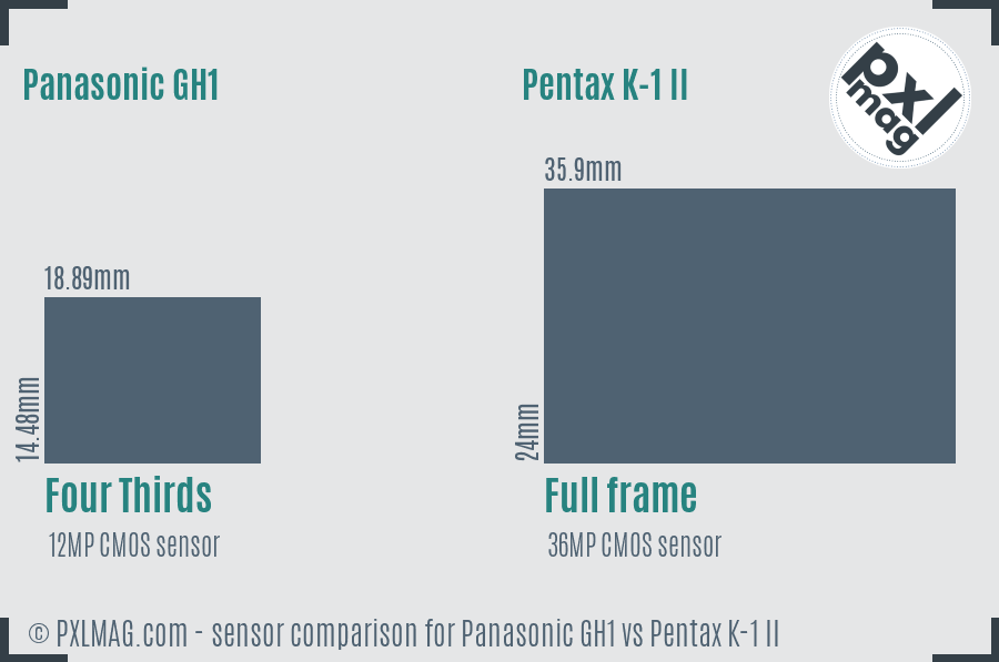 Panasonic GH1 vs Pentax K-1 II sensor size comparison