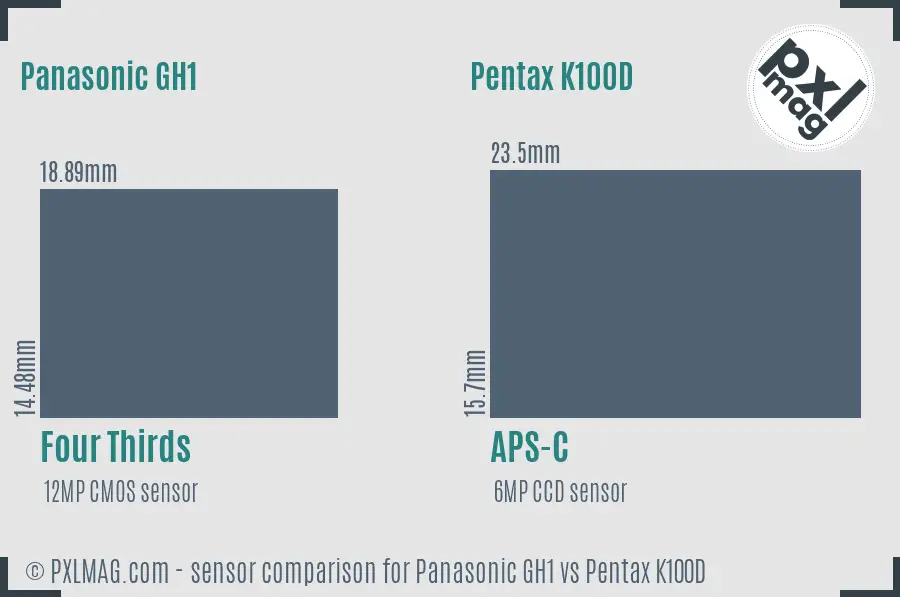 Panasonic GH1 vs Pentax K100D sensor size comparison