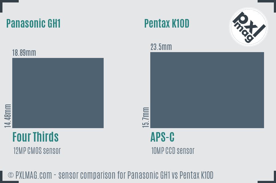 Panasonic GH1 vs Pentax K10D sensor size comparison