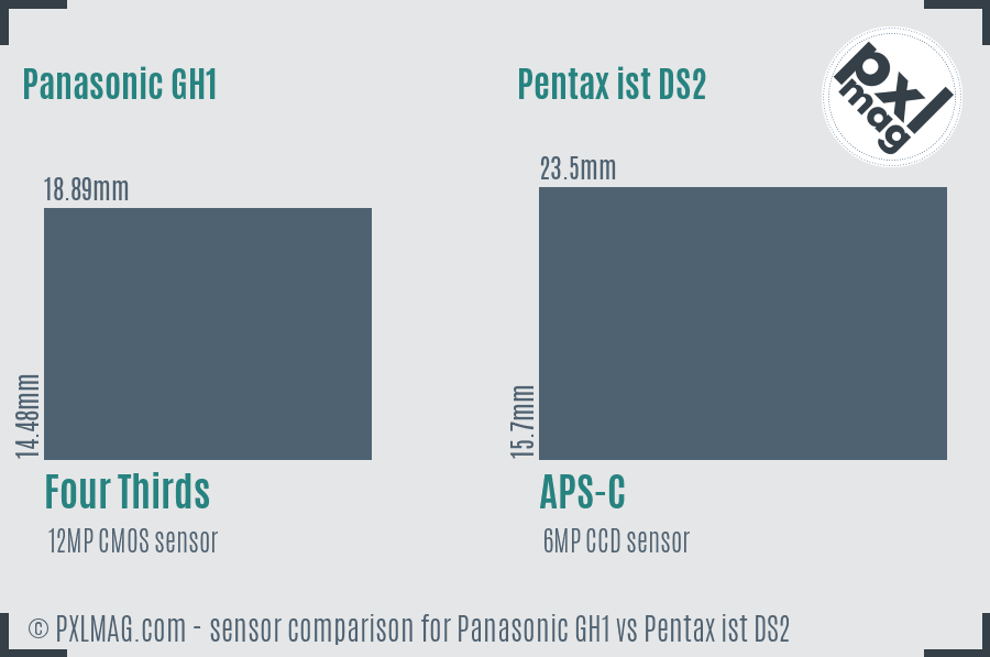 Panasonic GH1 vs Pentax ist DS2 sensor size comparison