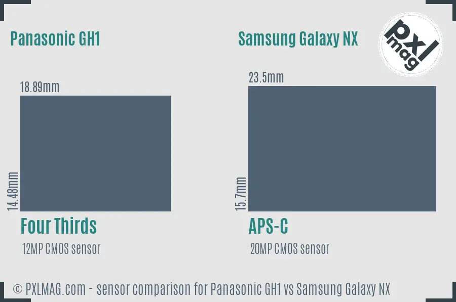 Panasonic GH1 vs Samsung Galaxy NX sensor size comparison