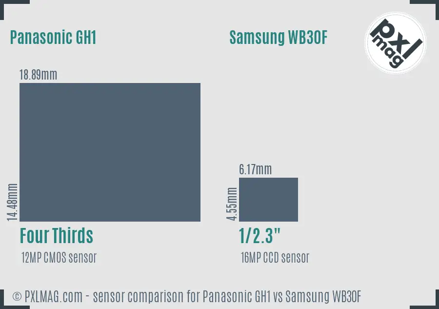 Panasonic GH1 vs Samsung WB30F sensor size comparison
