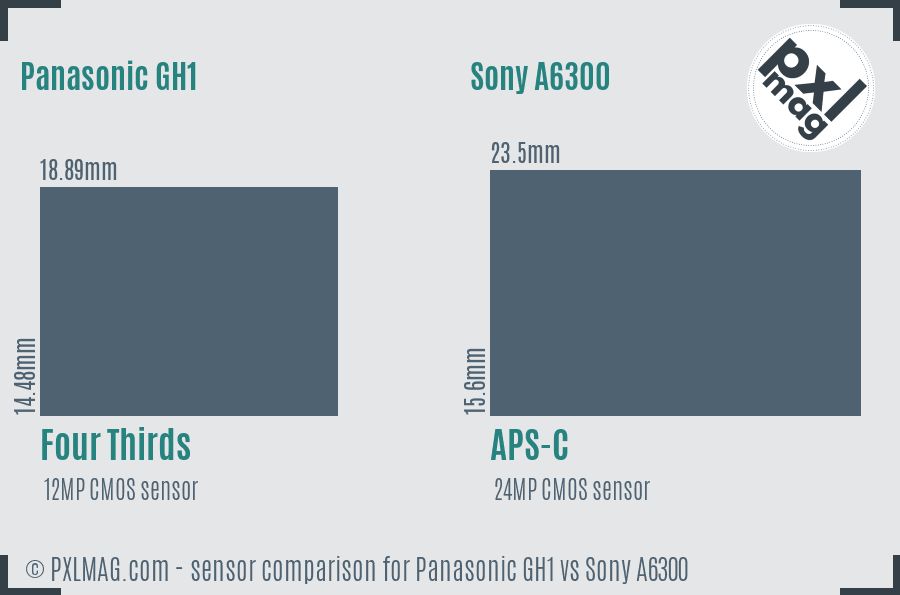 Panasonic GH1 vs Sony A6300 sensor size comparison Panasonic GH1 vs Sony A6300 sensor size comparison