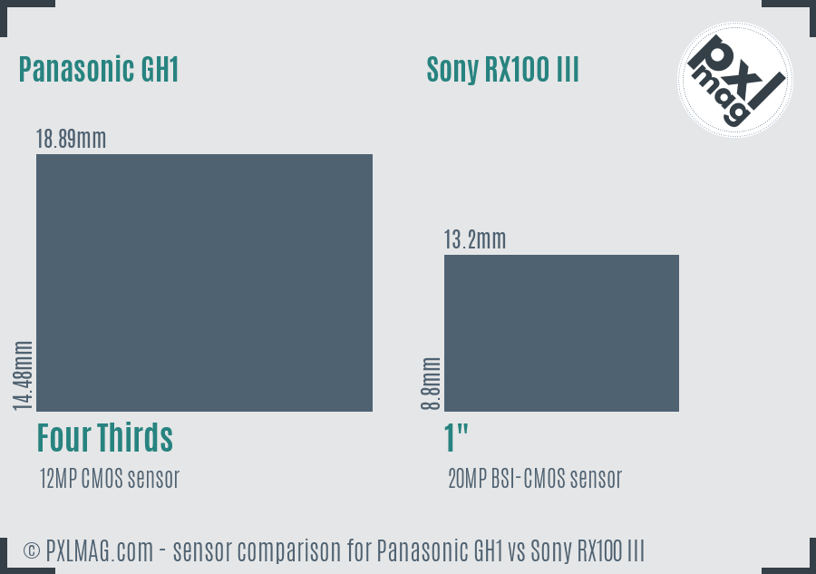 Panasonic GH1 vs Sony RX100 III sensor size comparison