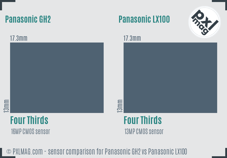 Panasonic GH2 vs Panasonic LX100 sensor size comparison