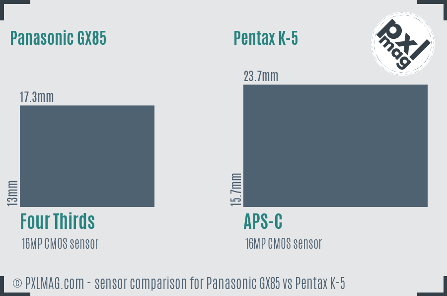 Panasonic GX85 vs Pentax K-5 sensor size comparison