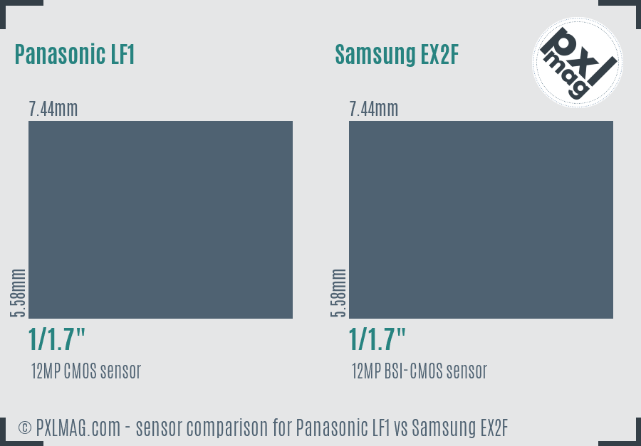 Panasonic LF1 vs Samsung EX2F sensor size comparison