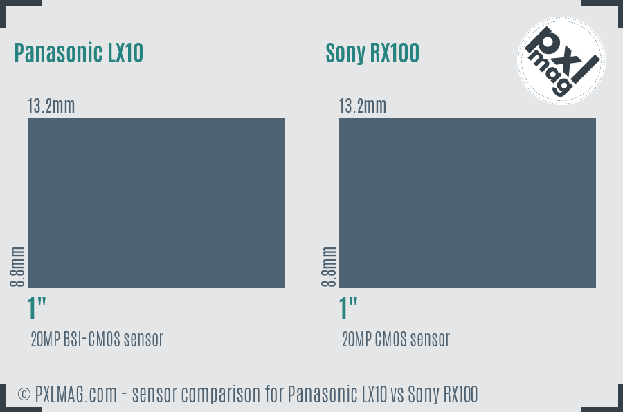 Panasonic LX10 vs Sony RX100 sensor size comparison