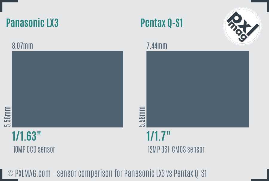 Panasonic LX3 vs Pentax Q-S1 sensor size comparison