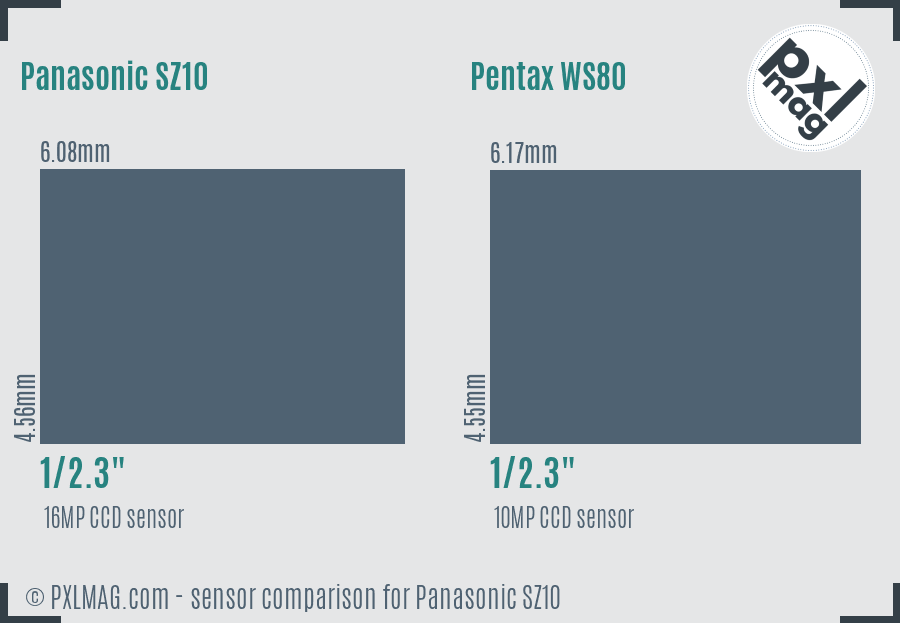 Panasonic SZ10 vs Pentax WS80 sensor size comparison