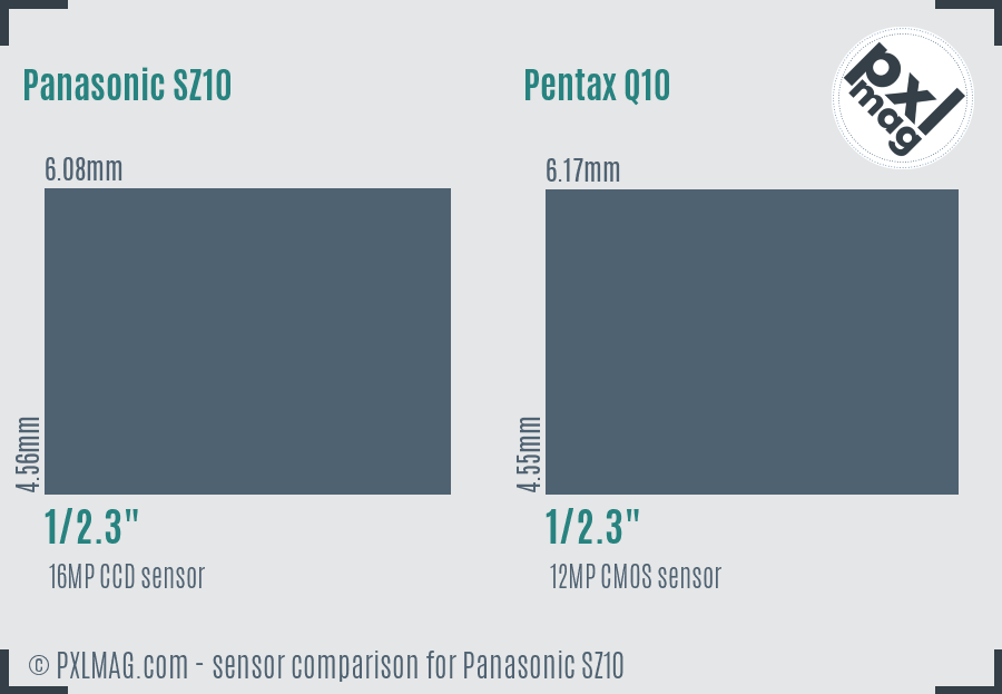 Panasonic SZ10 vs Pentax Q10 sensor size comparison