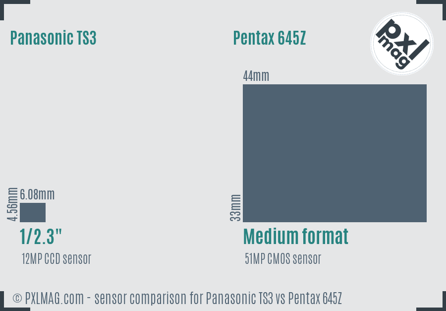 Panasonic TS3 vs Pentax 645Z sensor size comparison