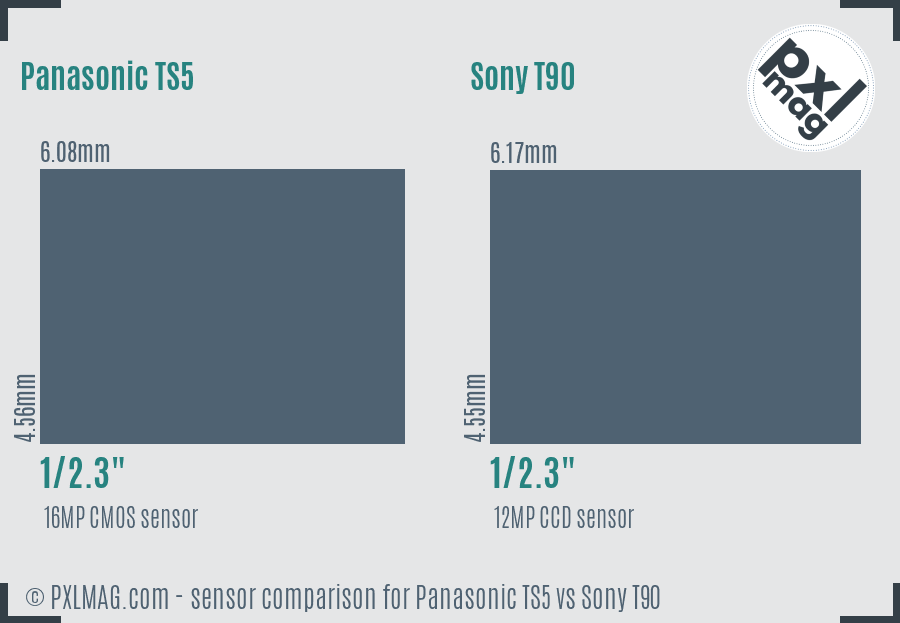 Panasonic TS5 vs Sony T90 sensor size comparison