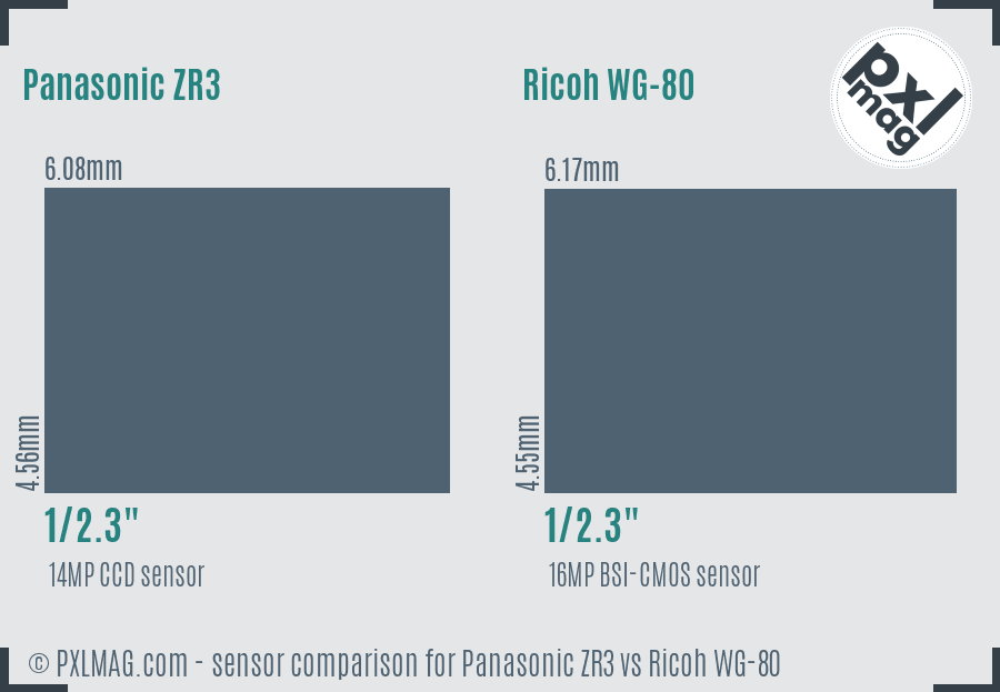 Panasonic ZR3 vs Ricoh WG-80 sensor size comparison